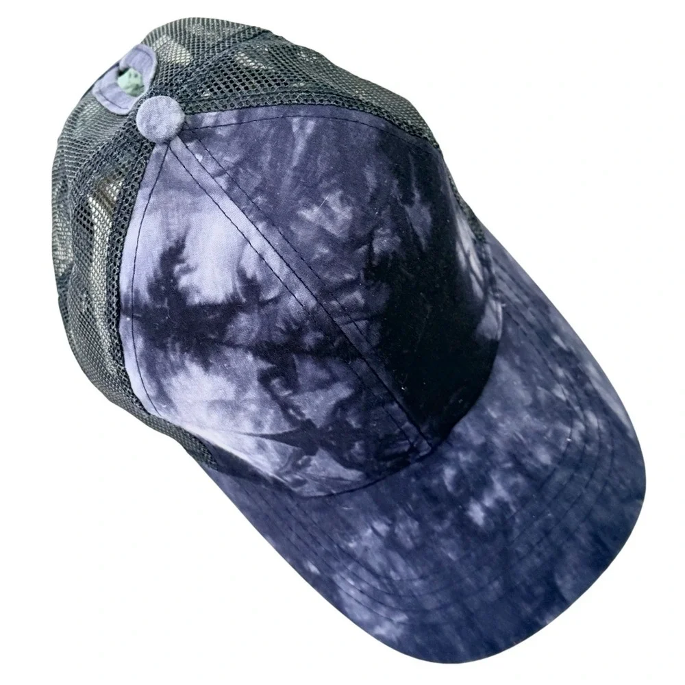 C.C Exclusives Navy Tie Dye Ponytail Trucker Hat Mesh Back Messy Bun Cap